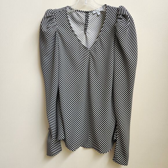 Madison d'Amelie Top Womens Small Black Stripe Pleated Sleeve Blouse Buttons - Picture 1 of 12